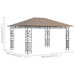 Maison Chic Auvent,Belvédère d'extérieur avec moustiquaire,Tonnelle 4x3x2,73 m Taupe 180 g/m² -GKD16791 pas cher