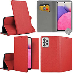 Htdmobiles Housse etui portefeuille avec coque intérieure en silicone pour Samsung Galaxy A33 5G + verre trempe - ROUGE MAGNET