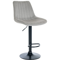 Decoshop26 Tabouret de bar x1 réglable en hauteur pivotant à 360° assise en velours gris couture verticale pied métal noir 10_0005429