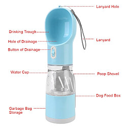 Avis Universal Bol de boisson portable pour chiens et chats, distributeur d'eau pour animaux de compagnie, bouteille d'eau pour chiens de compagnie, sac à caca et pelle à caca.