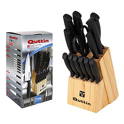 Totalcadeau Couteaux de cuisine et ciseaux avec support en bois noir (14 pcs) bloc pas cher