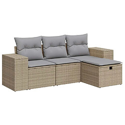 vidaXL Salon de jardin avec coussins 4 pcs beige résine tressée