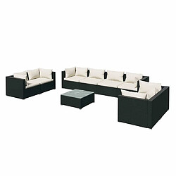 Maison Chic Salon de jardin 9 pcs + coussins - Mobilier/Meubles de jardin - Table et chaises d'extérieur Résine tressée Noir -MN28661