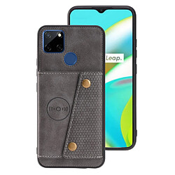 Coque en TPU + PU anti-scratch, feuille magnétique intégrée pour véhicule avec porte-cartes, gris pour votre Realme C12