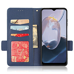 Etui en PU texture litchi, fermoir magnétique double avec support pour votre Motorola Moto E22 4G/Moto E22i 4G - bleu foncé