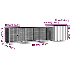 Acheter vidaXL Cage pour poules Gris 400x91x100 cm Acier galvanisé