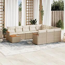 Maison Chic Salon de jardin 11 pcs avec coussins | Ensemble de Table et chaises | Mobilier d'Extérieur beige résine tressée -GKD47836