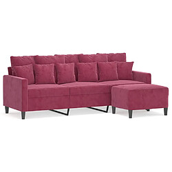 vidaXL Canapé à 3 places et repose-pieds Rouge bordeaux 180 cm Velours