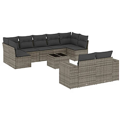 Maison Chic Salon de jardin avec coussins 10 pcs, Ensemble Tables et chaises de jardin, gris résine tressée -GKD203718