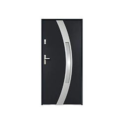 Vente-Unique Porte d'entrée en acier vitrée avec inox H207 x L100 cm anthracite - poussant droit - TROFA