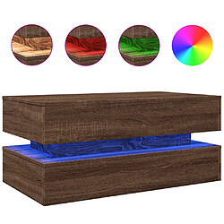 Maison Chic Table basse pour salon | Table à café avec lumières LED chêne marron 90x50x40 cm -GKD42061