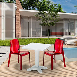 Table et 2 chaises colorées polycarbonate extérieurs Grand Soleil Caffè, Chaises Modèle: Femme Fatale Rouge transparent, Couleur de la table: Noir