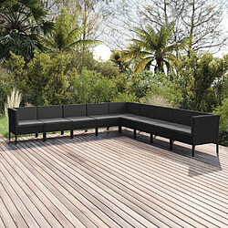 vidaXL Salon de jardin 9 pcs avec coussins Résine tressée Noir