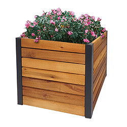 Mendler Jardinière sur pied HWC-L23, Jardinière sur pied, Outdoor acacia bois certifié MVG aluminium ~ 32x34x34cm brun