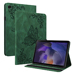 Etui en PU motif de papillons et de fleurs avec porte-cartes et élastique vert pour votre Samsung Galaxy Tab A8 10.5'' 2021