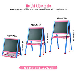 Chevalet d'art en bois massif pour enfants Tableau blanc magnétique double tableau et tableau noir réglable avec étagère de rangem