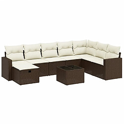 vidaXL Salon de jardin avec coussins 9 pcs marron résine tressée