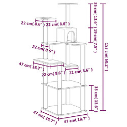 vidaXL Arbre à chat avec griffoirs en sisal Crème 153 cm pas cher