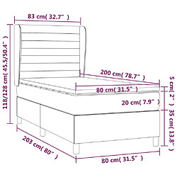 vidaXL Sommier à lattes de lit et matelas Noir 80x200 cm Tissu pas cher