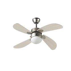 FARELEK - BERMUDES O 107 cm - Ventilateur de plafond reversible, 4 pales chene clair + eclairage 1 globe 60W E27 - 112423