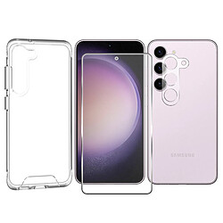 Visiodirect Protection intégrale Verre Trempé pour Samsung Galaxy S23 5G+Verre Trempé Caméra Arrière+Coque souple silicone transparente