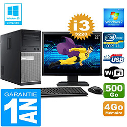 PC Tour DELL 7010 Core I3-3220 Ram 4Go Disque 500 Go Wifi W7 Ecran 22" - Occasion