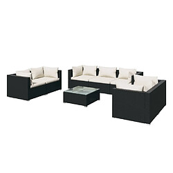 vidaXL Salon de jardin 8 pcs avec coussins Résine tressée Noir