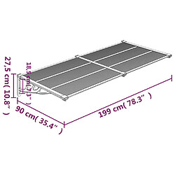 vidaXL Auvent de porte Gris et transparent 199x90 cm Polycarbonate pas cher