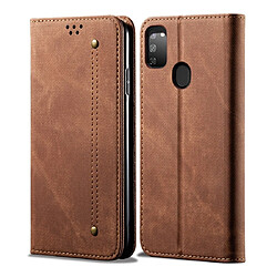 Wewoo Housse Coque Pour Galaxy M30s Denim Texture style décontracté Etui à rabat horizontal en cuir avec support & emplacements cartes et porte-monnaie Marron