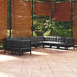 Maison Chic Salon de jardin 10 pcs + coussins - Mobilier/Meubles de jardin - Table et chaises d'extérieur Noir Bois de pin solide -MN90170