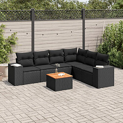 vidaXL Salon de jardin 7 pcs avec coussins noir résine tressée