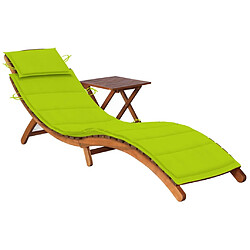 vidaXL Chaise longue de jardin avec table et coussin Bois d'acacia