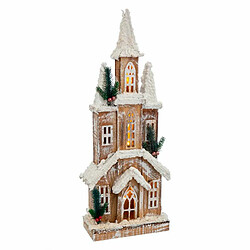 BigBuy Christmas Décorations de Noël Blanc Beige Bois Maison 21 x 10 x 59 cm