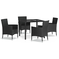 Maison Chic Mobilier à dîner 5 pcs de jardin avec coussins - Ensemble table et chaises d'extérieur - Salon/Mobilier de jardin classique Noir Résine tressée -MN54066