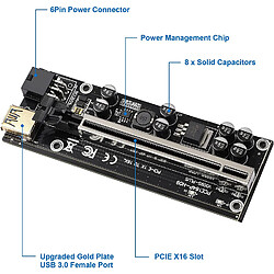 Carte Riser PCI-E 1X à 16X V009S-PLUS et câble d'alimentation SATA 6 broches, câble d'extension de carte graphique PCIe, exploitation minière Ethereum ETH/GPU