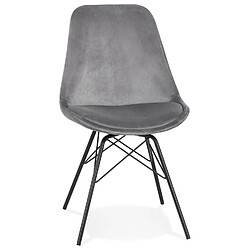 Alterego Chaise design 'ZAZY' en velours gris et pieds en métal noir