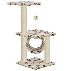 Helloshop26 Arbre à chat griffoir grattoir niche jouet animaux peluché en sisal 65 cm beige motif pattes 3702152