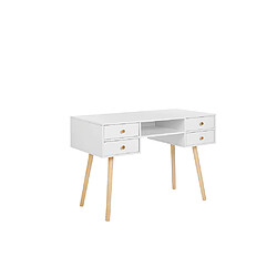 Acheter Beliani Bureau blanc / bois clair avec 4 tiroirs 110 x 55 cm LEVIN