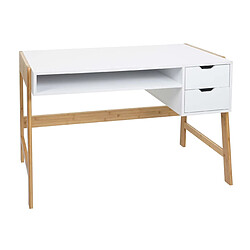 Decoshop26 Bureau table d'ordinateur avec deux tiroirs 76x115x58 cm MDF blanc et bambou 04_0006058