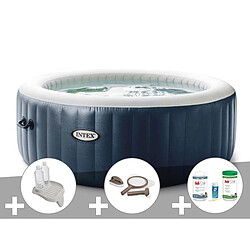 Kit spa gonflable Intex PureSpa Blue Navy rond Bulles 6 places + Kit d'entretien + Porte/verre + Kit traitement brome