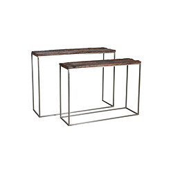 Aubry Gaspard Console en acier patiné et bois massif (Lot de 2).