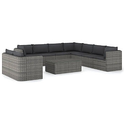 Maison Chic Salon de jardin 10 pcs + coussins - Mobilier/Meubles de jardin - Table et chaises d'extérieur Résine tressée Gris -MN27598