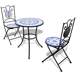 vidaXL Ensemble de bistro 3 pcs Carreaux céramiques Bleu et blanc