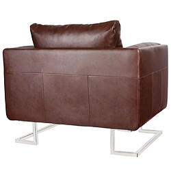 Acheter Maison Chic Fauteuil relax,Chair cube avec pieds chromés Marron Similicuir -MN96983