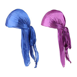 2 Pièces Durag Headwear Cap Chute De Cheveux Écharpe Bandana Turban Bleu Royal + Violet pas cher