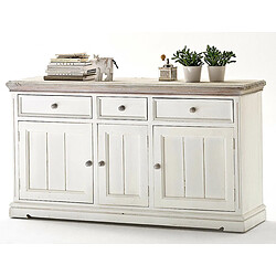 Pegane Buffet en pin massif blanc vintage - Longueur 165 x Hauteur 90 x Profondeur 47 cm