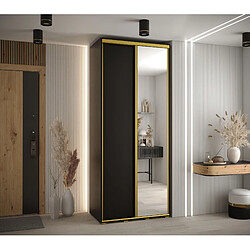 Abiks Meble Armoire à portes coulissantes Davos 3 H235.2 x L100 x P45 2 portes coulissante (Noir/Noir/Or)