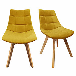 Meubletmoi Lot de 2 chaises en tissu jaune surpiqué avec piètement chêne - BETI