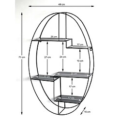 Pegane Etagère murale en métal laqué noir - Longueur 44 x Hauteur 71 x Profondeur 16 cm