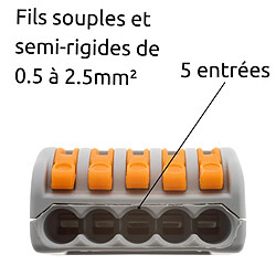 Avis Lot de 10 bornes automatiques à cliquet S222 - 5 entrées – fils rigides et souples 4mm² max - orange - Wago